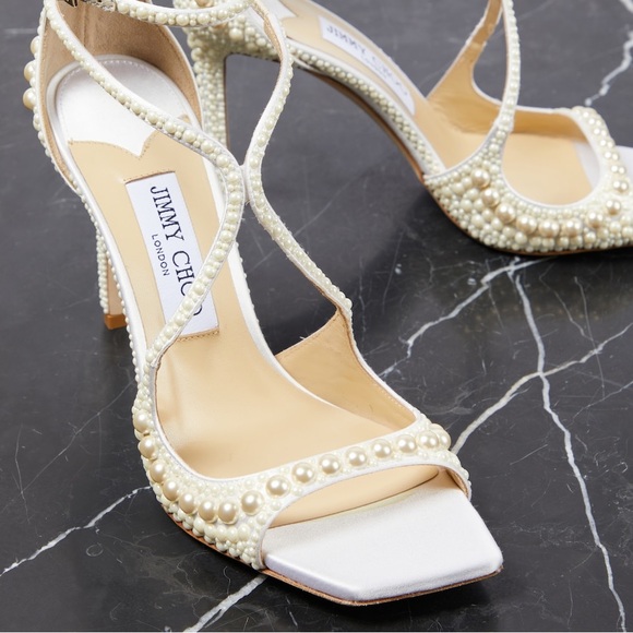 New JIMMY CHOO Azia 75 faux pearl-embellished satin sandals $2,595 - Picture 5 of 13